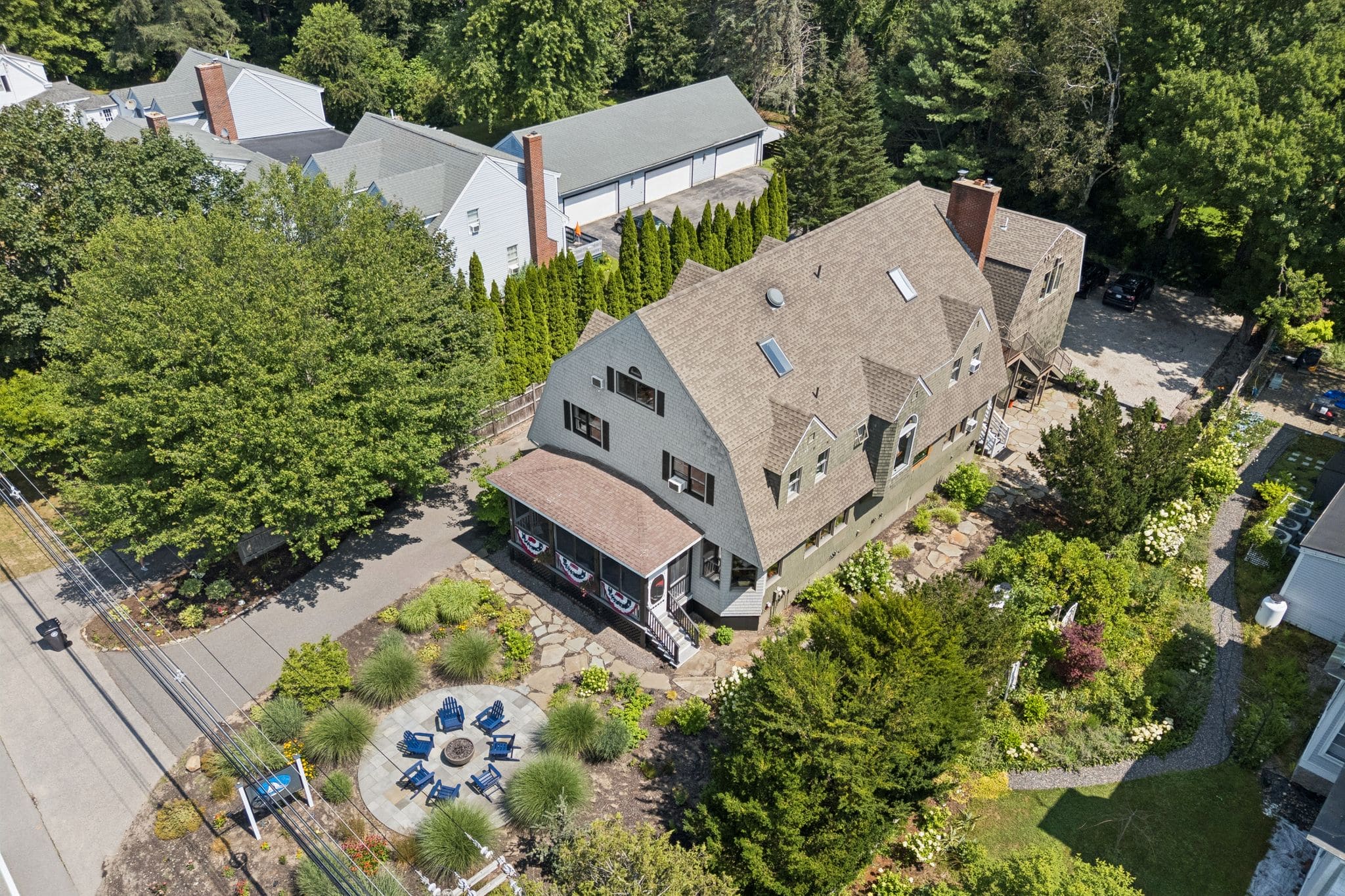 A drone shot of the White Sails Inn